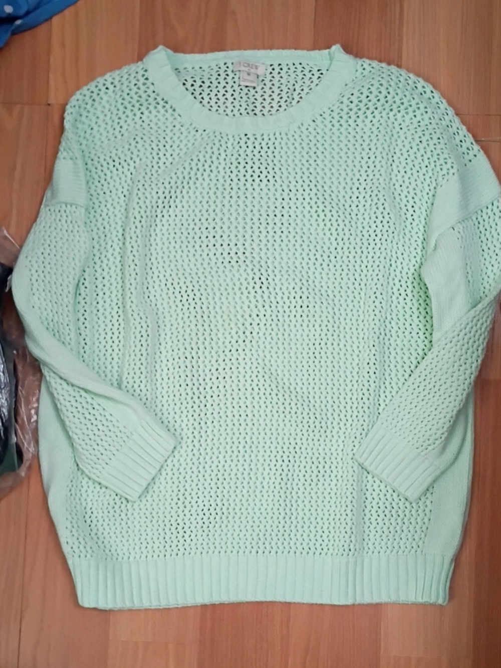 J. Crew Factory Mint Open-Weave Crewneck Sweater